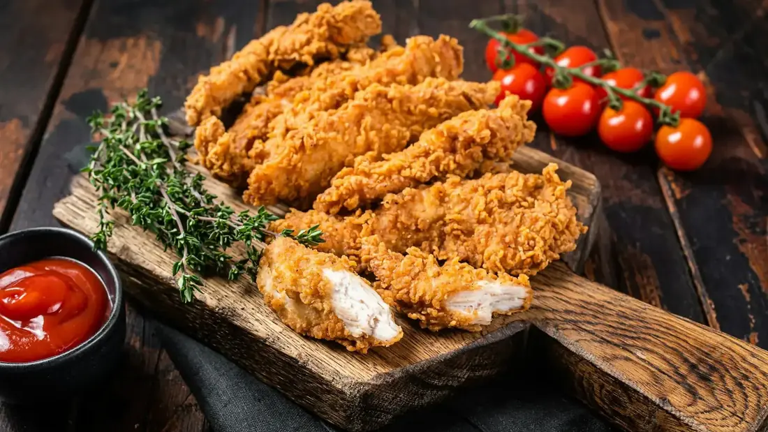 Crispy kylling tilberedt i airfryer på en serveringsplade
